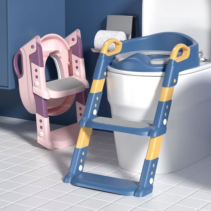 Reductor de asiento de inodoro infantil con escalón y cojín - asiento de inodoro plegable, altura regulable para niños y niñas - a partir de 3 años