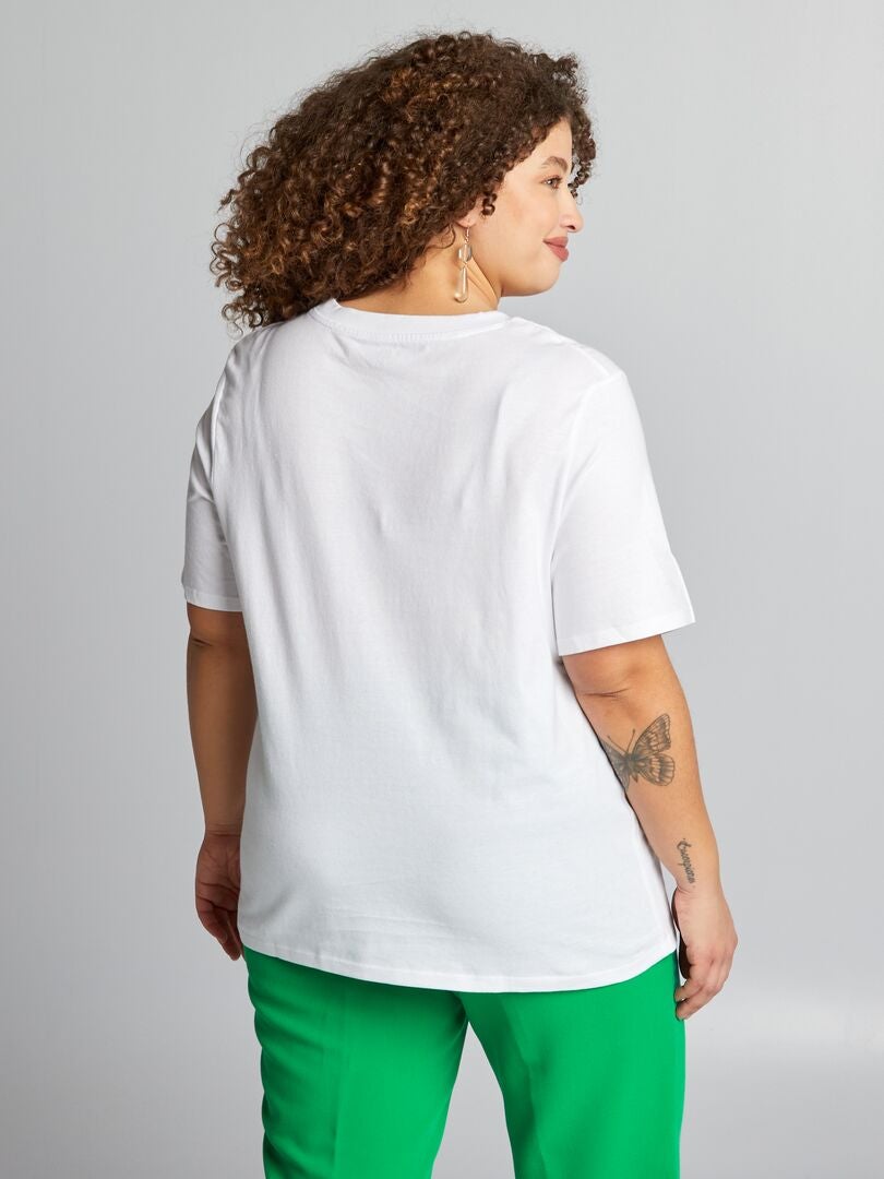 T-shirt met borduurwerk in de nek - WIT
