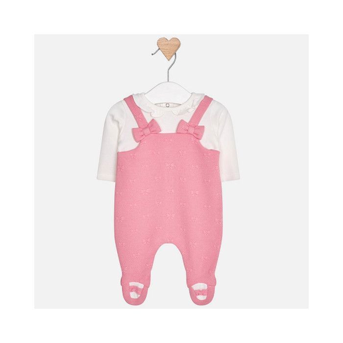 Mayoral ensemble barboteuse Salopette avec t shirt rose/blanc