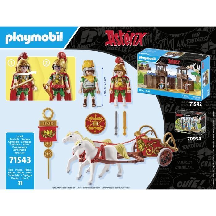 PLAYMOBIL 71543 Carro romano e cavalli, Asterix, personaggio dei fumetti, con 2 personaggi tra cui Bruto, 31 pezzi, età 5+