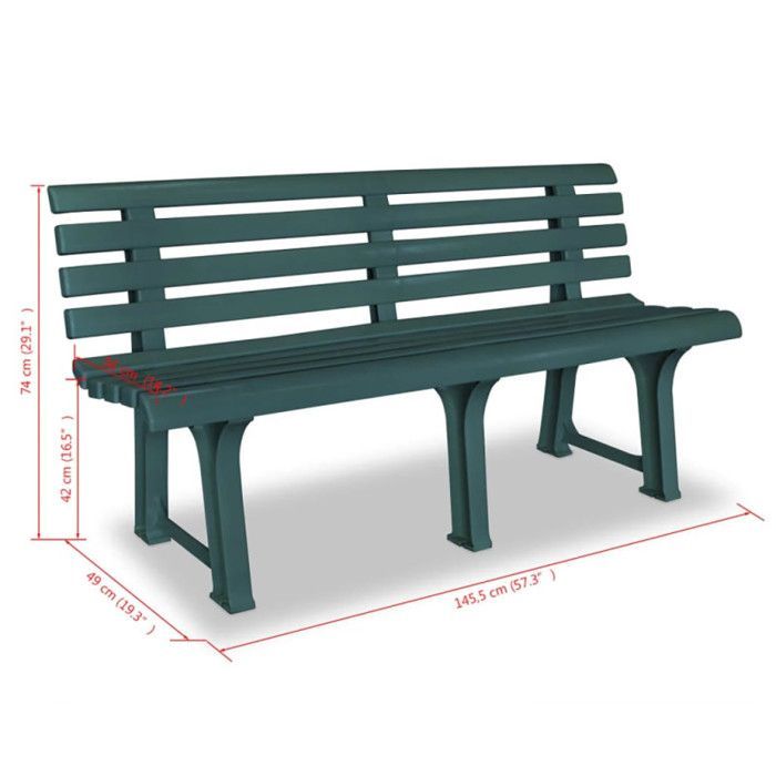 Banco de jardín - VIDAXL - 145,5 cm - Plástico - Verde - 2 personas - Muebles de jardín