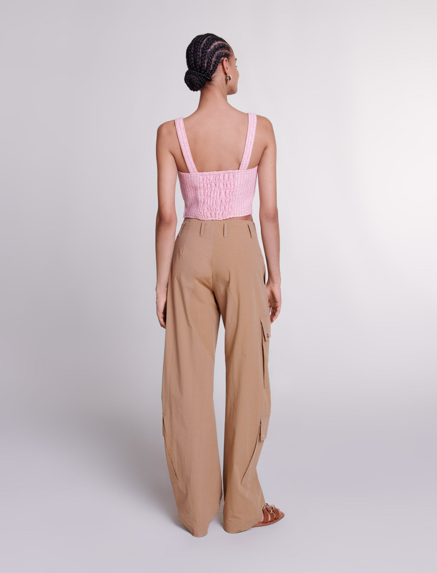Crop top van tweed in roze/oranje