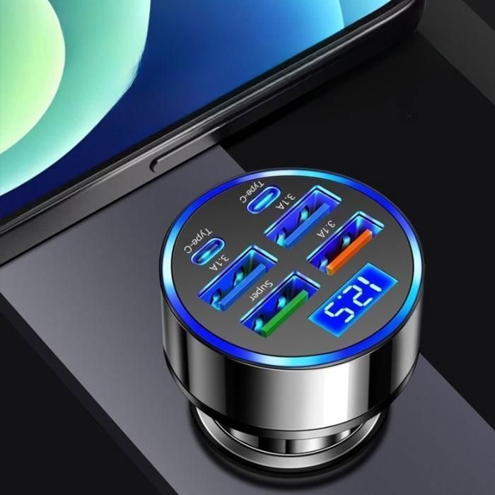 6-in-1-Autoladegerät – 120 W mit Digitalanzeige – USB & Typ-C, ultraschnelles Laden PASHASHOP