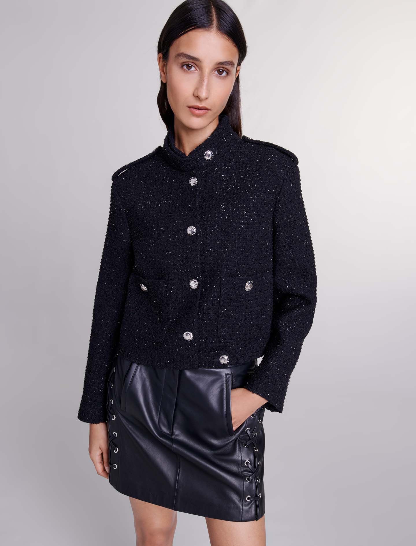 Kort tweedvest - Zwart