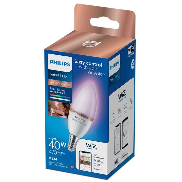 PHILIPS WIZ Connected LED Candle Bulb - EyeComfort - Multicoloured - 4.9W - 470 lumens - E14 - 93208