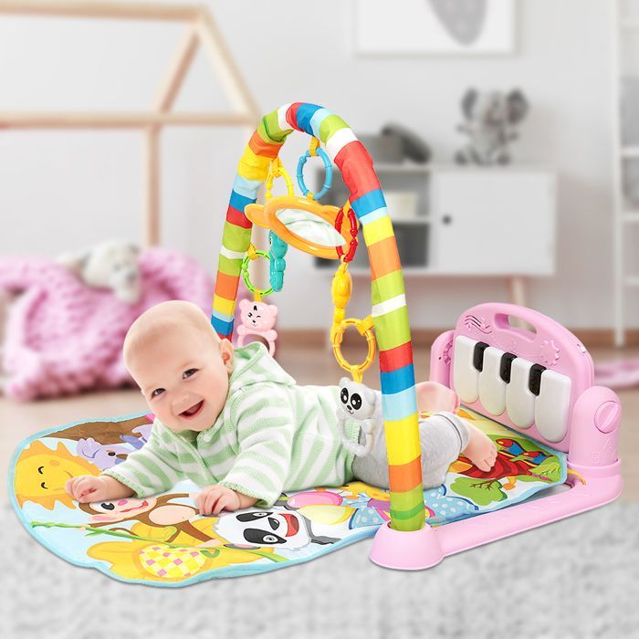 Aire de jeu pour bébé - Tapis d'éveil QUIIENCLEE 4 en 1 avec touches de piano, belle musique pour stimuler l'ouïe et la vue