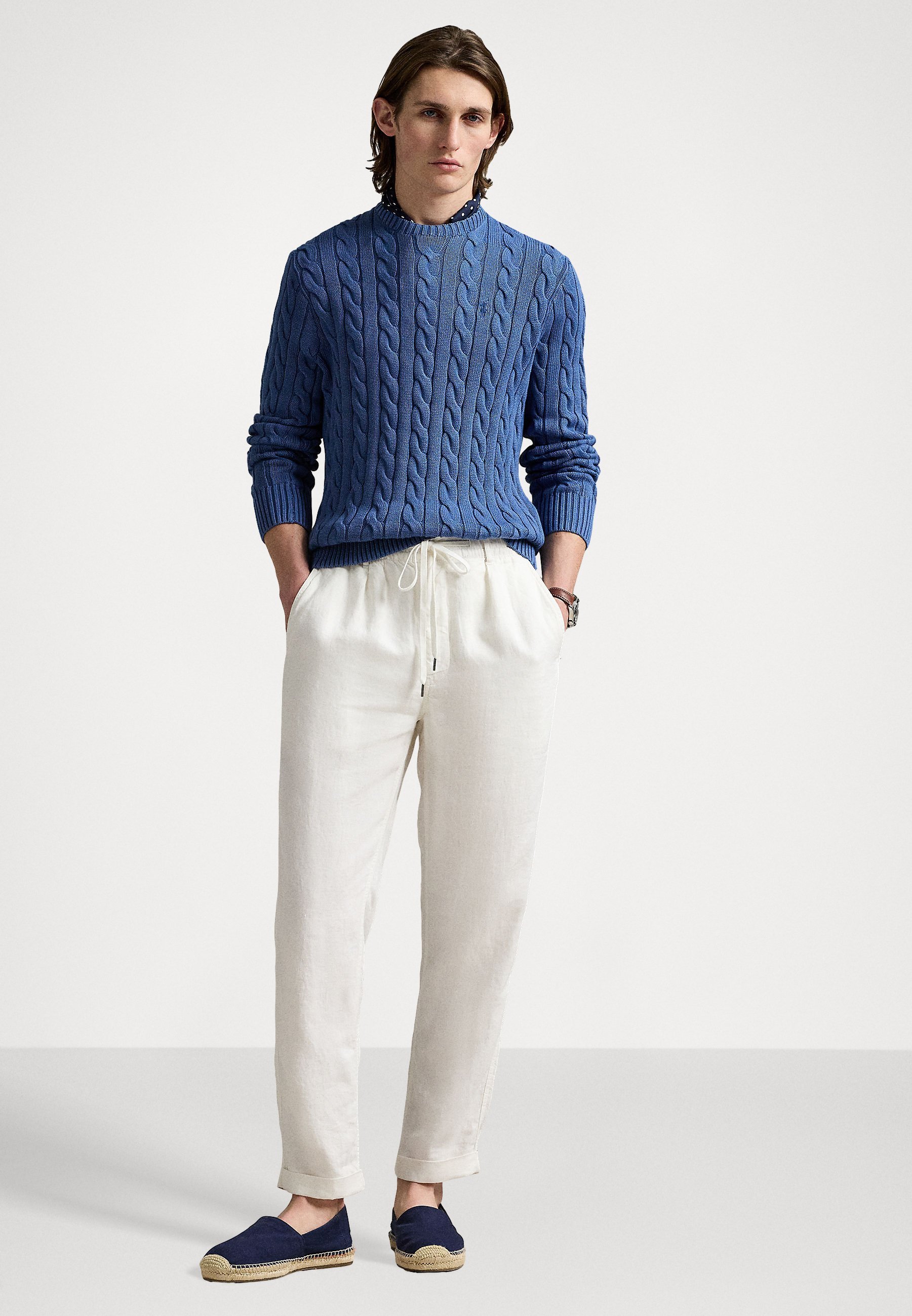 Maglione Polo Ralph Lauren in cotone tinto in capo con lavorazione a trecce - blu navy