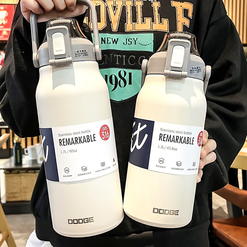 Thermobecher mit großem Fassungsvermögen und Strohhalm, Edelstahl-Thermosflasche für kalte und heiße Getränke, Thermobecher mit Strohhalm
