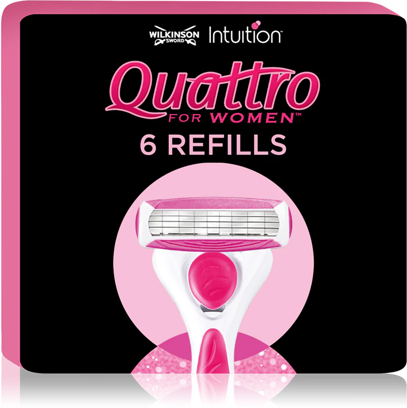 Wilkinson Sword Quattro voor vrouwen, vervangende kop met aloë vera en vitamine E.