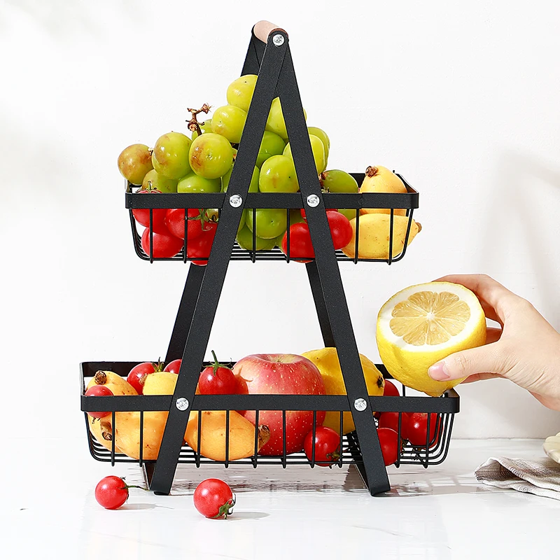 Panier de rangement multifonctionnel à double niveau, étagère de bureau, table de rangement pour fruits et en-cas, comprend 2 niveaux de rangement sur le dessus.