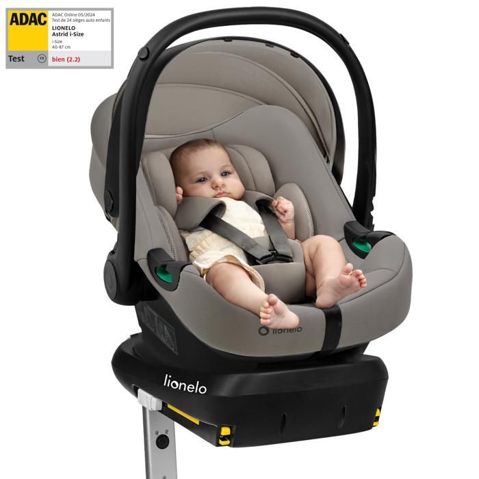 Seggiolino auto LIONELO Astrid i-Size (40-87 cm) con base ISOFIX - ADAC - Porta-neonati - Leggero - Grigio perla