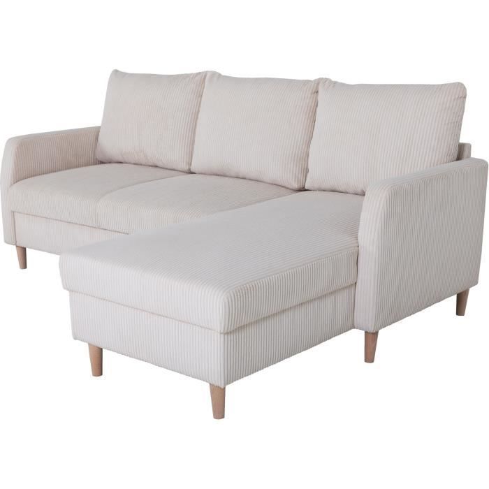 Ecksofa mit festem Sitz – 3-Sitzer – CHIPY – Stoffbezug Lincoln Pearl – Beine aus Naturholz – 192 x 82 x 138 cm