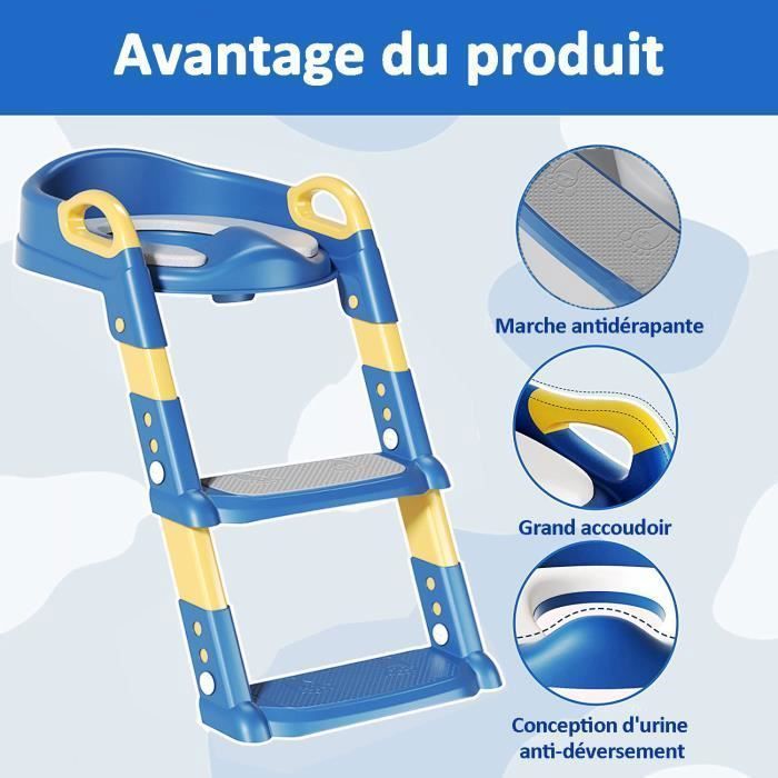 Reductor de asiento de inodoro infantil con escalón y cojín - asiento de inodoro plegable, altura regulable para niños y niñas - a partir de 3 años