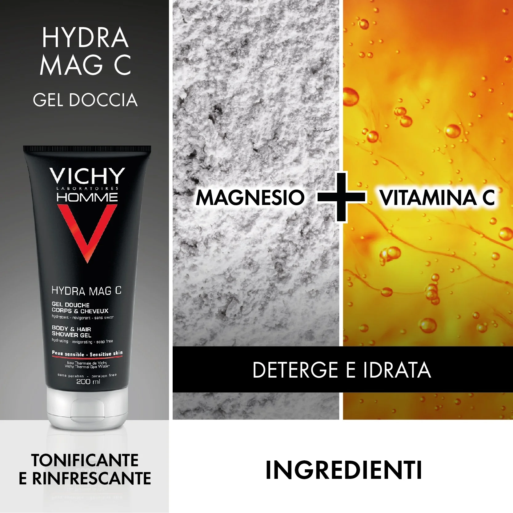 Vichy Homme Pochette Uomo con Gel Doccia Hydra Mag C + Schiuma Da Barba Sensi Shave - Cofanetti Viso e Corpo, Schiuma per Rasatura, Bagno e Doccia