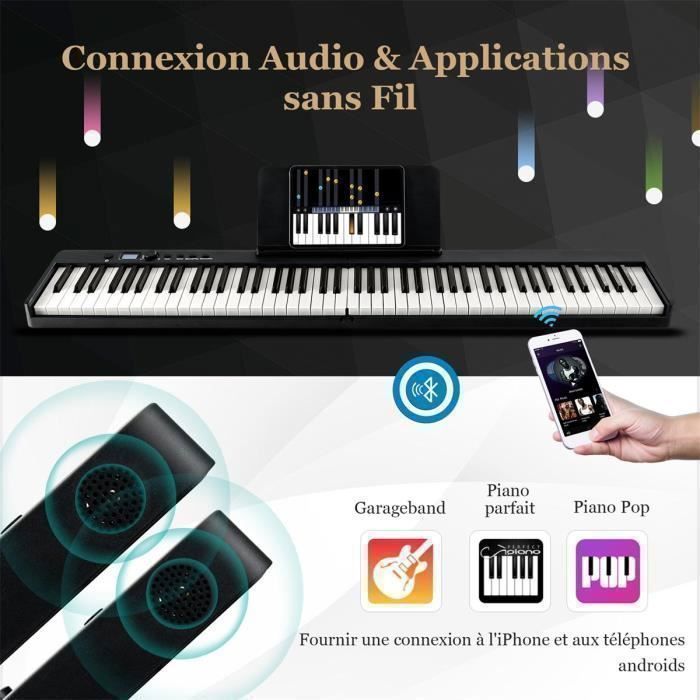 COSTWAY 88-tangenters foldbart elektronisk musikkeyboard - APP Bluetooth - Splitfunktion - LCD-skærm - 2 højttalere - Batteri - Sort