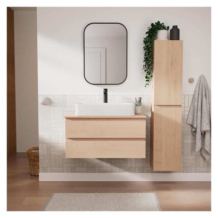 Mobile bagno singolo (80 cm) + lavabo SADDY + rubinetto ROB + specchio LYA + colonna SORRENTO