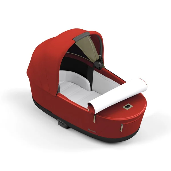 Carrinho de bebê Cybex Priam V4, cor dourada outono, com estrutura marrom cromada.