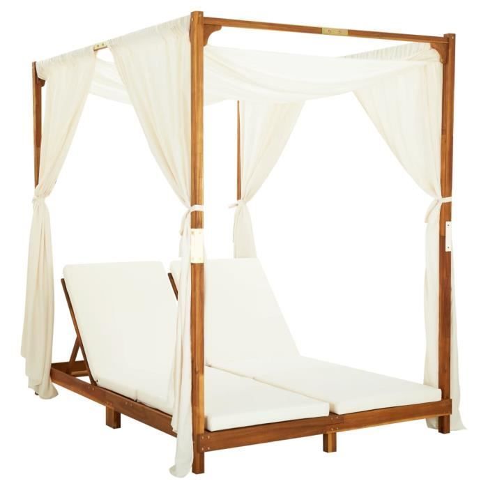 Chaise longue doppia con tende e cuscini - Crema - 148 x 200 x 200 cm