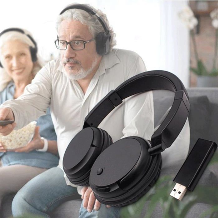 Wireless TV Headphones, Comfort Over-Ear RF Headphones with FM Radio for Adults and Seniors, Lightweight HiFi Stereo Headphones with Bass