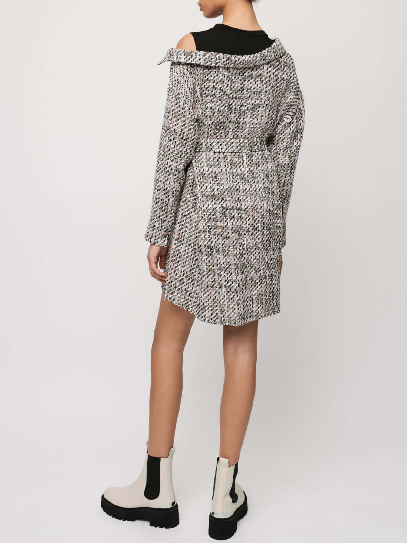 Rochie cămașă în stil tweed trompe l'oeil - Roz deschis
