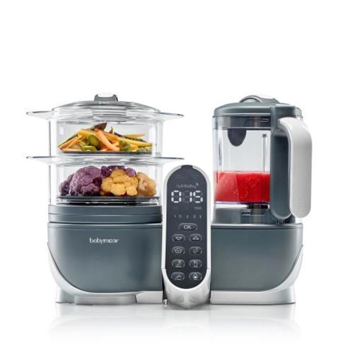 Babymoov Nutribaby(+) Robot da cucina per alimenti per neonati - 6 in 1 - Vaporiera/Frullatore - Grande capacità 2,2 litri, Grigio