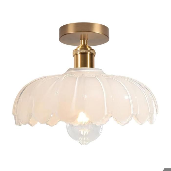 iDEGU Plafonnier Moderne,25cm Lampe de Plafond Vintage Abat-jour en Verre Design Fleurs Blanc E27 Lustre Rétro pour Salon Chambre