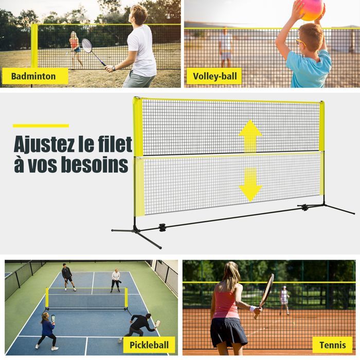 Red de bádminton portátil COSTWAY 310x102x89-155cm - Altura ajustable - 2 volantes - PE - Montaje en 5 minutos - Bolsa de almacenamiento - Amarillo