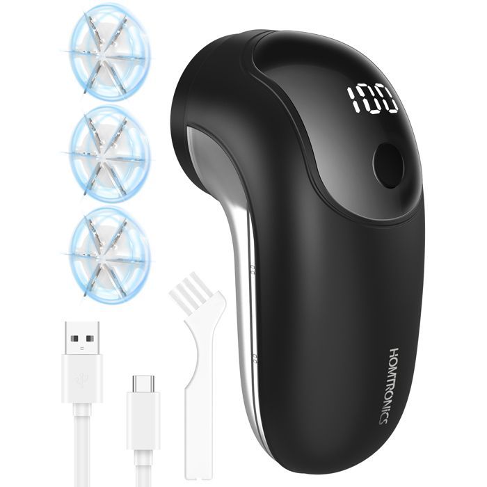 Anti Bouloche Électrique,[Type-C+Écran LED] Homtronics Rasoir Électrique à Bouloches,pour Laine Vêtements Canapés Couvertures,Noir