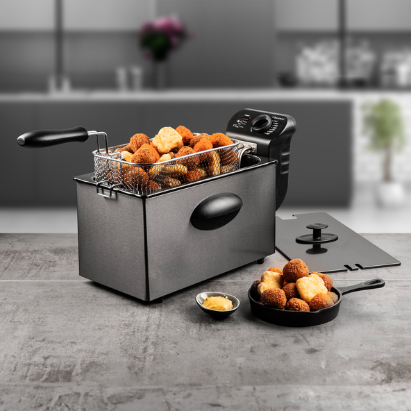 Friteuse met mandje, 3,5 liter, zilverkleurig