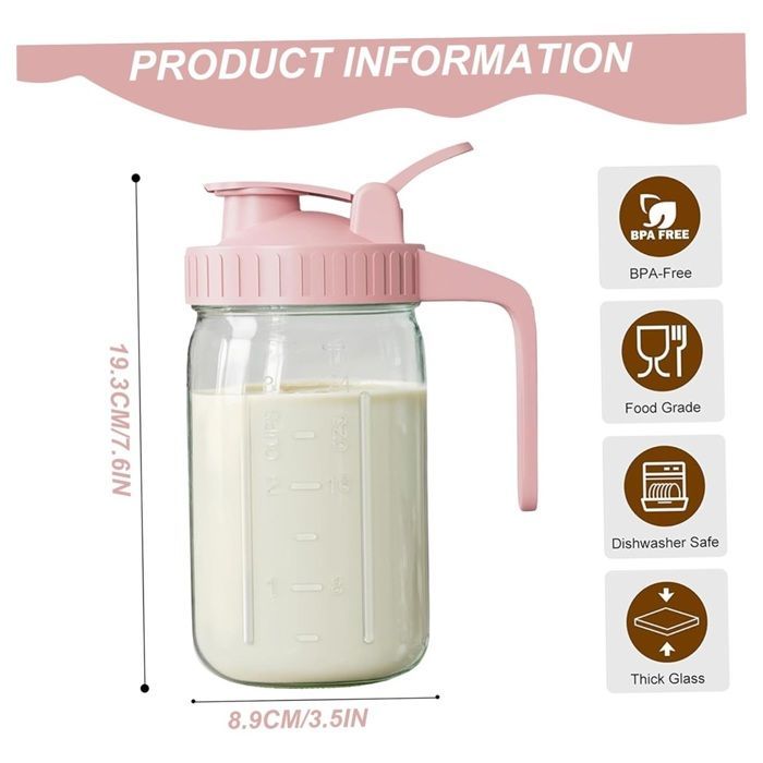 Bouteilles de rangement de lait maternel, Pichet lait maternel à la fuite avec poignée BPA en verre en verre (1 PCS, Rose)