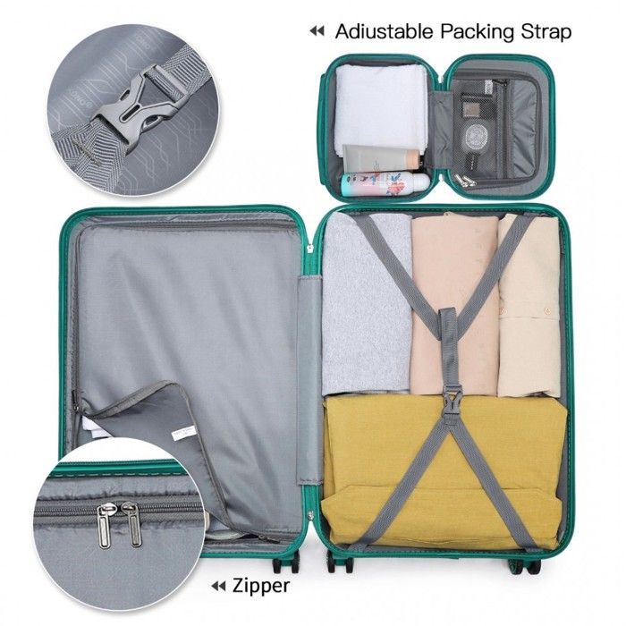 Juego de 4 maletas rígidas Kono, equipaje de cabina (28+55+65+74 cm) con 4 ruedas y cerradura TSA + neceser portátil, color azul.