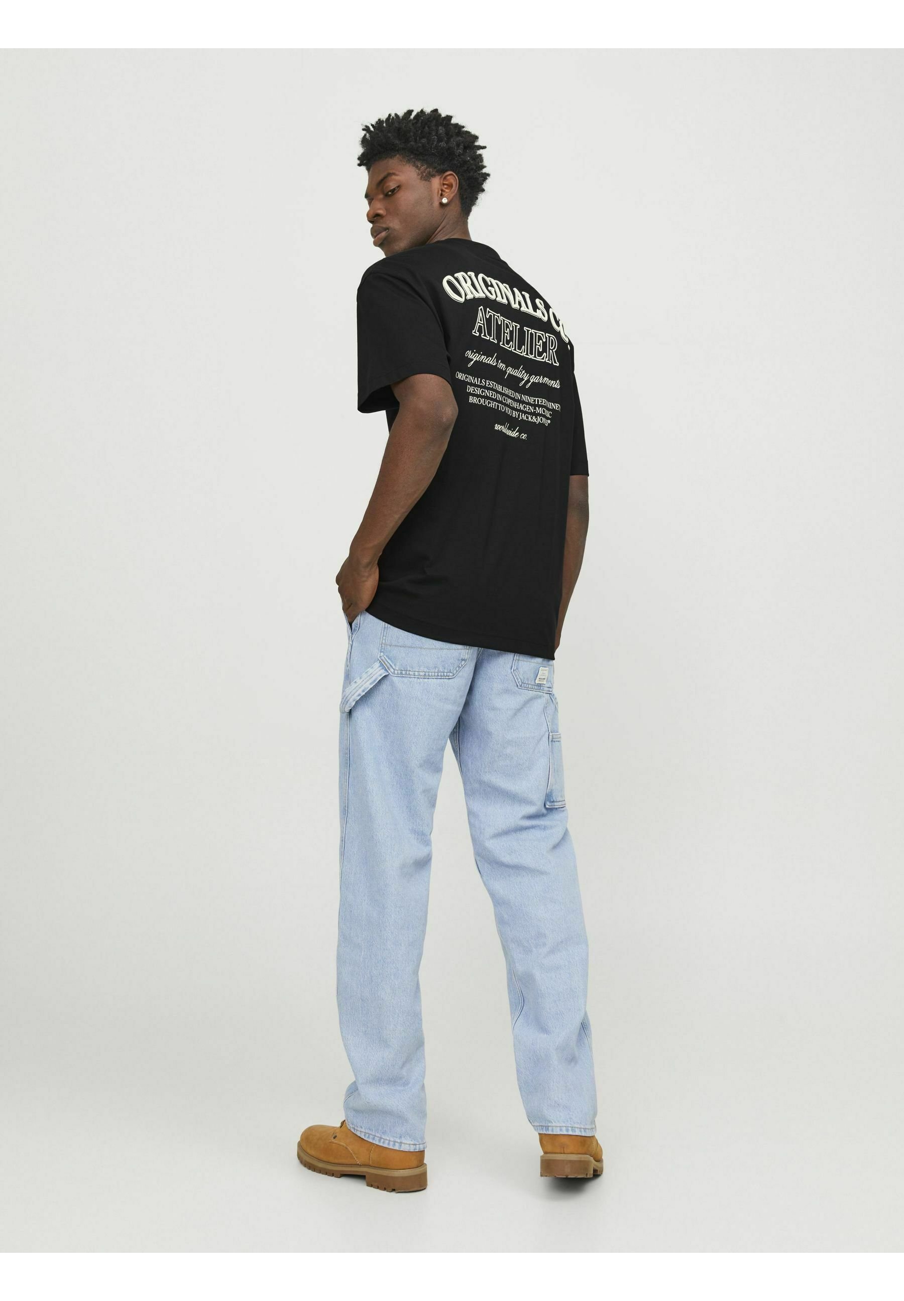 Jack & Jones JORSANTORINI BACK SS CREW NECK - T-shirt met print - zwart