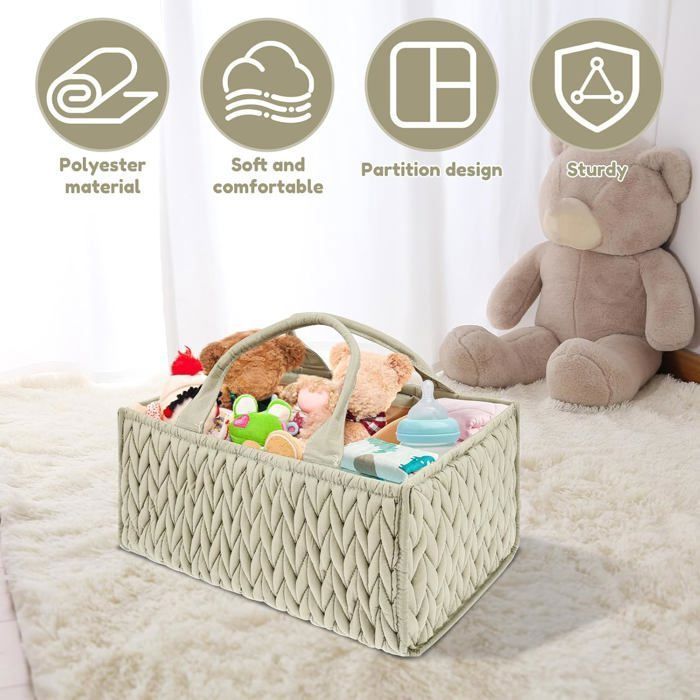 Cesta grande para pañales de bebé con asa, cesta de almacenamiento de algodón, cubo para pañales, organizador para CUBETA DE PAÑALES