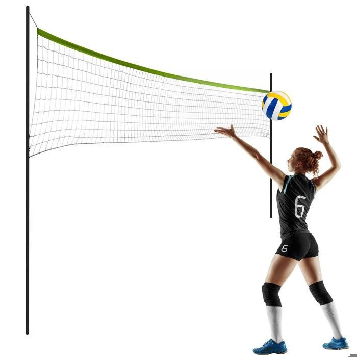 Red de voleibol y bádminton - JANSHOP - 570 cm - Altura regulable - Postes de acero - Red de PE