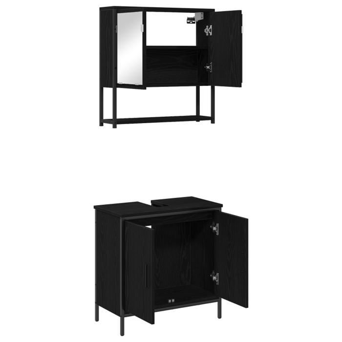 Conjunto de muebles de baño - Roble negro - 2 piezas - Madera de ingeniería - Diseño de montaje en pared
