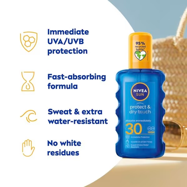 NIVEA Sun Protect & Dry Touch prozoren sprej za sončenje SPF30 200 ml