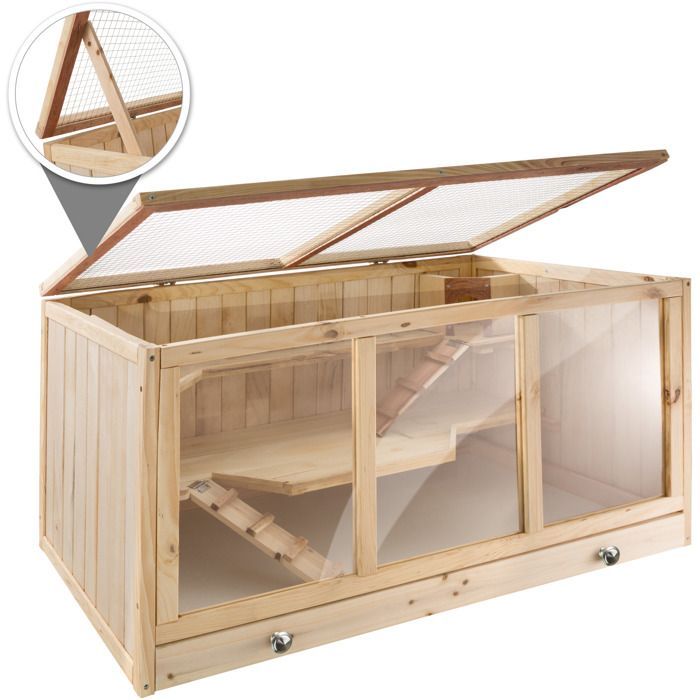 Jaula de madera para roedores TECTAKE GOLDIE con bandeja integrada para facilitar la limpieza, 95 x 50 x 50 cm - Marrón