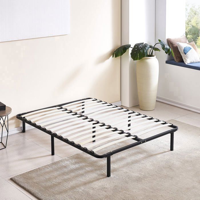 Base de cama Ecoflex de 140x190 cm | Estructura metálica | Somier de láminas flexible | Zona de soporte lumbar | 7 patas incluidas
