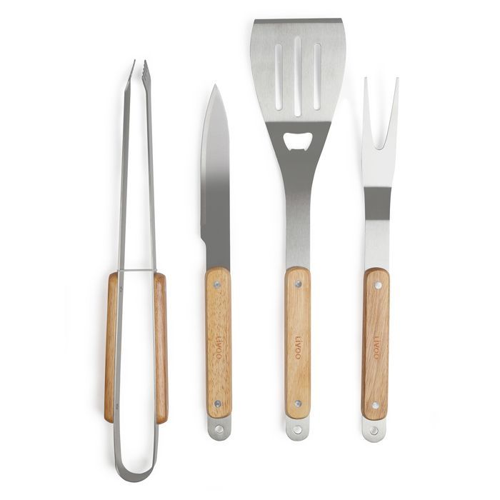 Juego de accesorios para barbacoa LIVEO de 4 piezas - Momentos para disfrutar - Metal - Negro