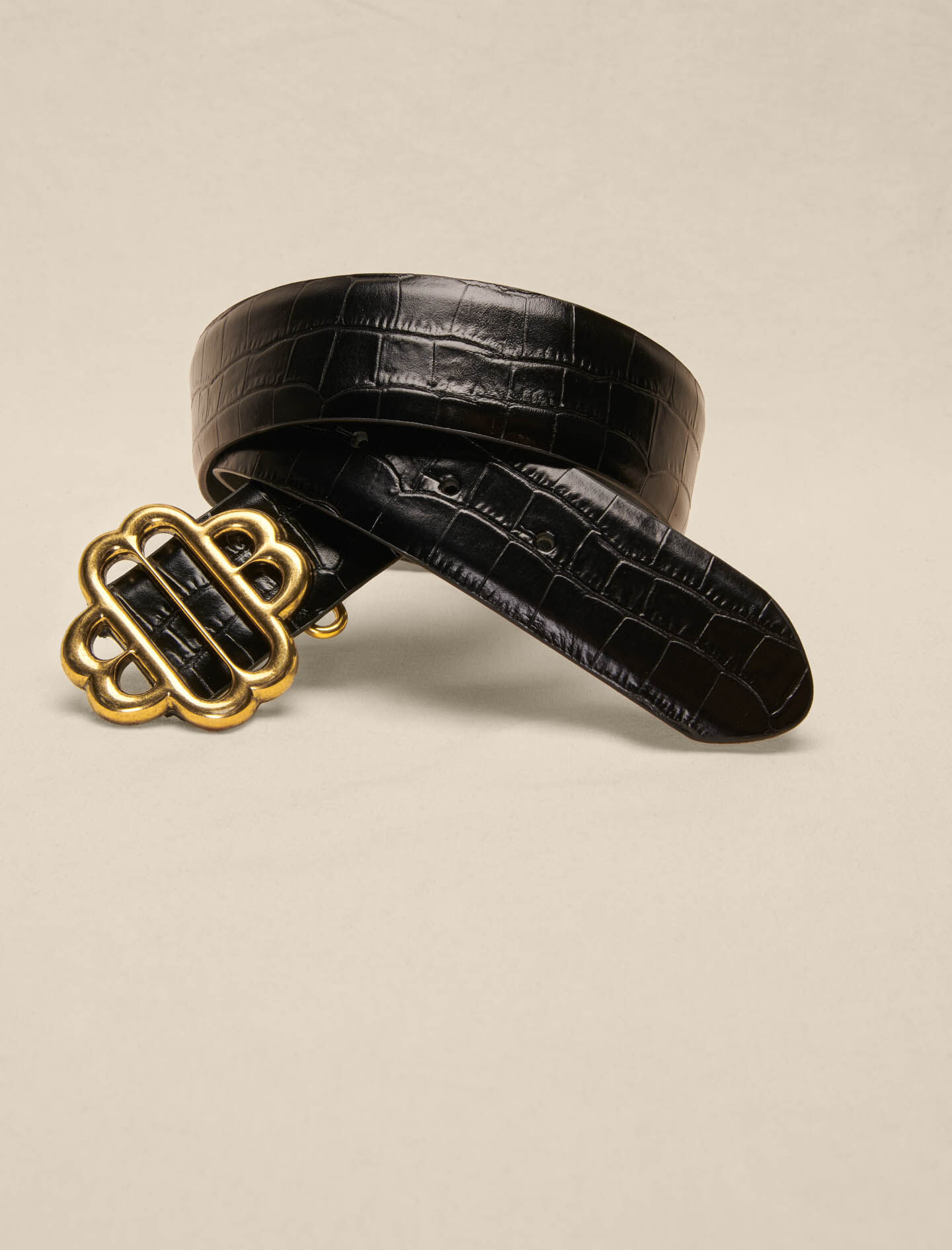 Curea Double M din piele de crocodil - Negru