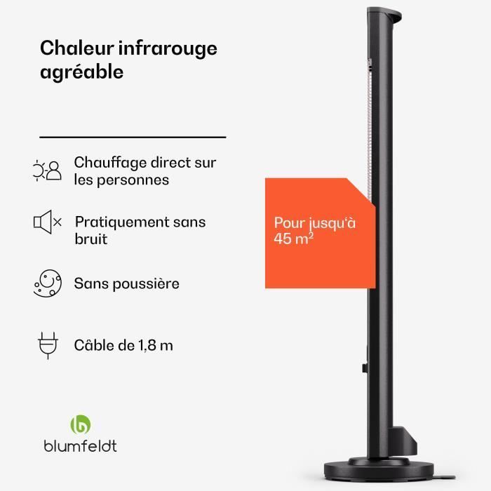 Calefactor de suelo infrarrojo Blumfeldt, radiador para interior y exterior de 3000 W, calefactor de patio, mando a distancia, IP65