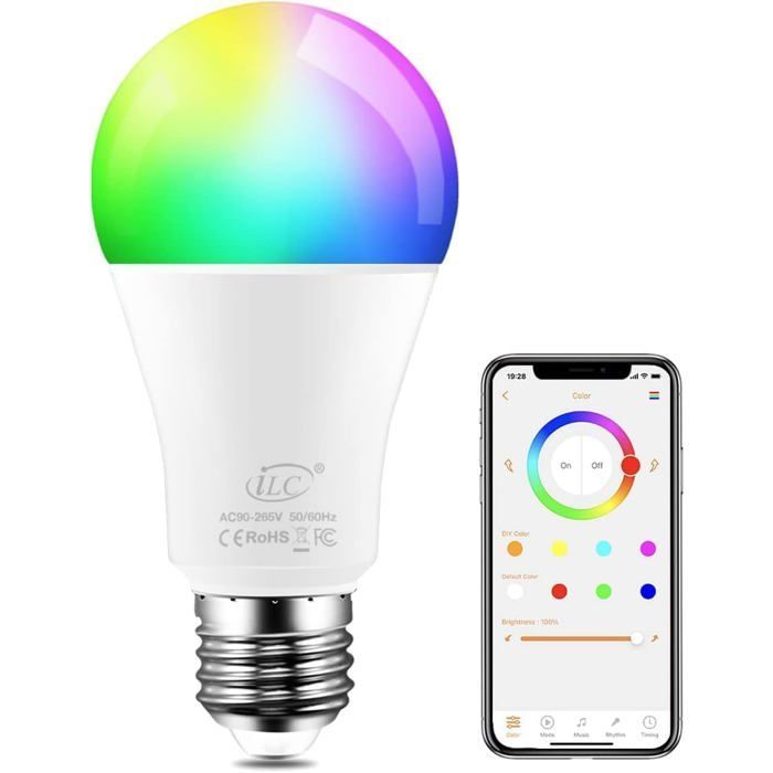 Lampadina LED intelligente - ZGEER - E27 - 10W - Cambio colore - Sincronizzazione con la musica - Bianco caldo 2700K - 900 lumen