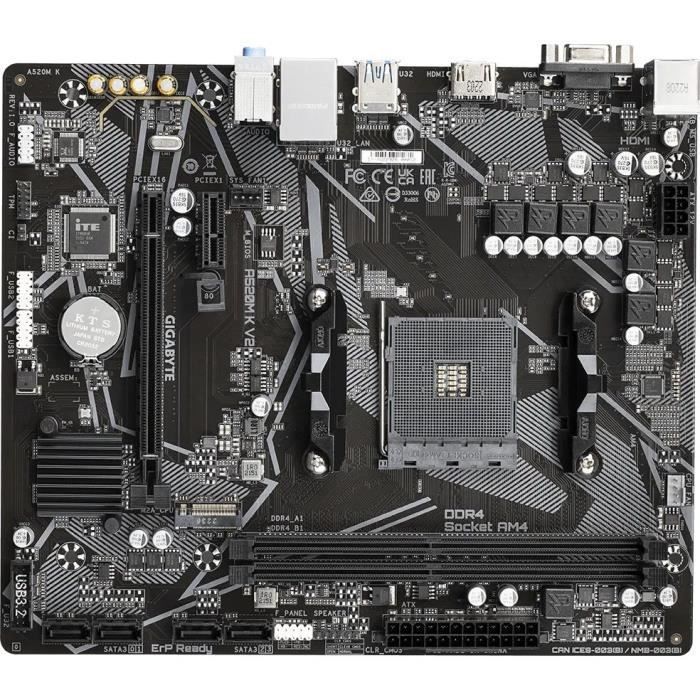 Carte mère - GIGABYTE - A520M K V2 - AM4 - DDR4 64 Go - PCIe Gen3 M.2