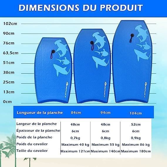 Bodyboard GYMAX de 37 pulgadas con correa ajustable para el tobillo y diseño de tiburón - Blanco/Azul