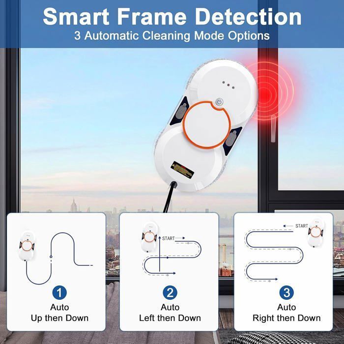 Robot laveur de vitre 3800Pa – avec télécommande, réservoir 60ml, 3 modes, détection automatique, sécurité anti-chute