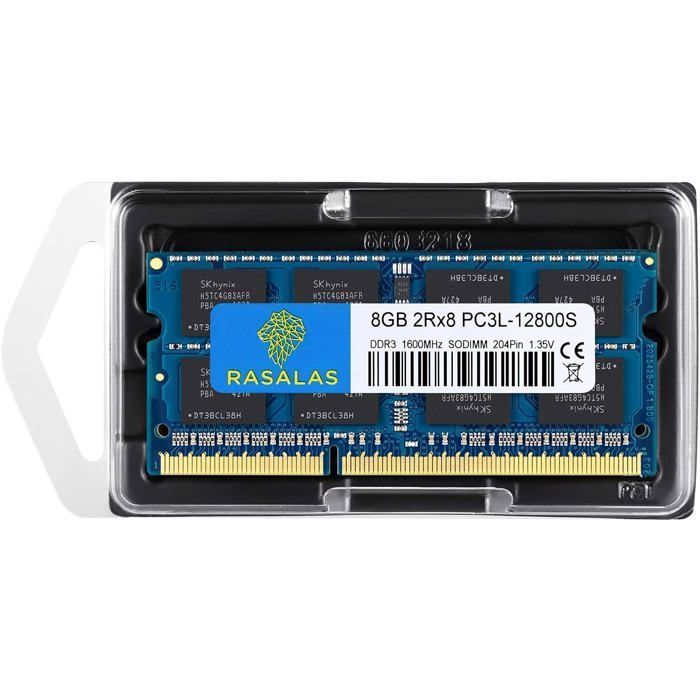 RAM PC3L-12800S da 8 GB per laptop: modulo RAM portatile DDR3-1600MHz 2Rx8 1.35V 204-Pin CL11 per aggiornamento memoria PC.