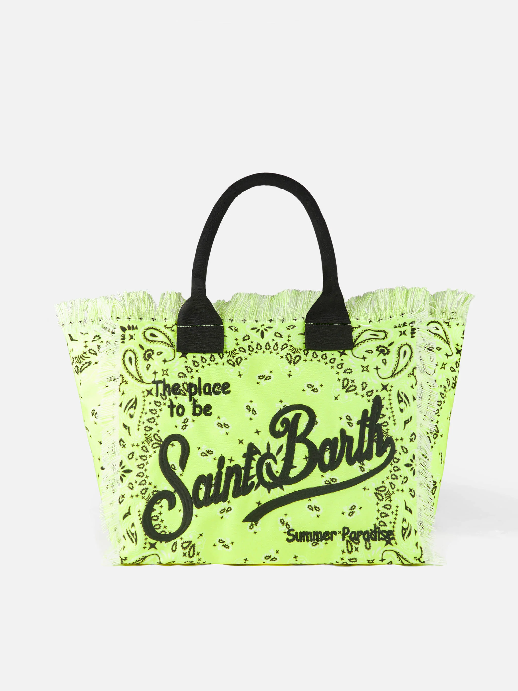 Vanity-Schultertasche aus Canvas mit neongelbem Bandana-Print