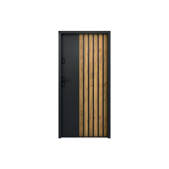 Puerta frontal de acero macizo de 207 x 100 cm (alto x ancho) - Antracita con vetas efecto roble - 55 mm de espesor - Apertura a la derecha - COBRITA