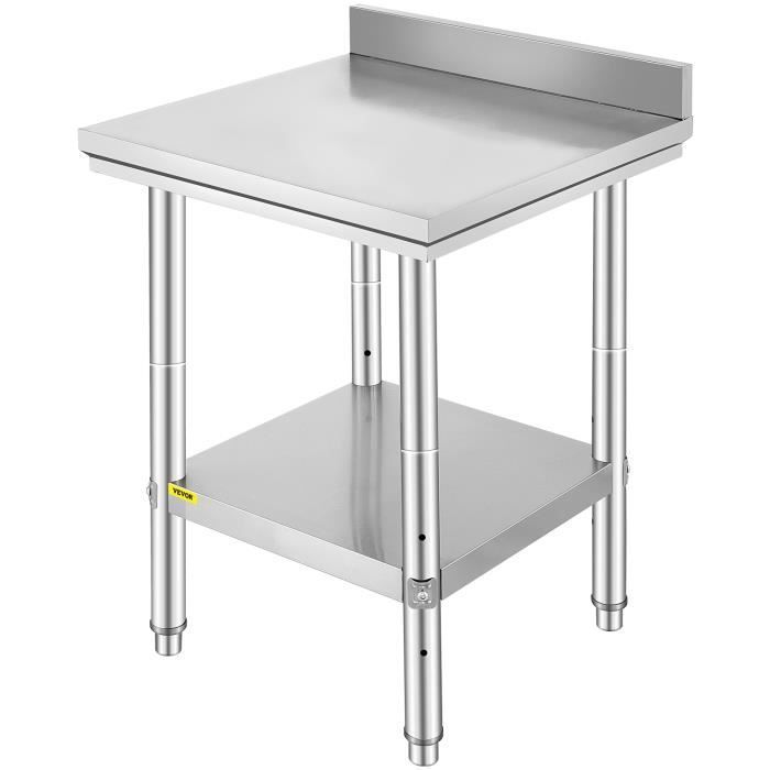 Mesa de trabajo de cocina de 60x60x80 cm - VEVOR - 2 niveles, capacidad de carga de 750 kg con accesorios de montaje - para la preparación de comidas