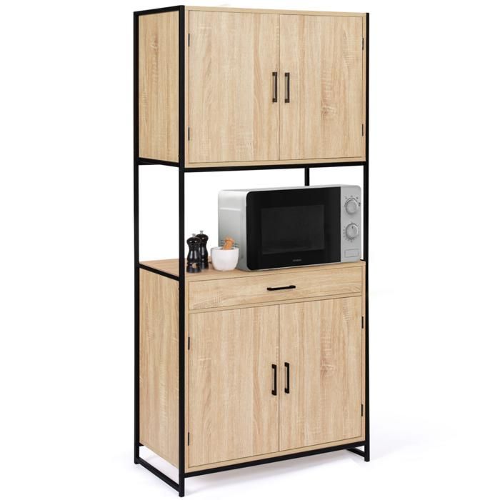 IDMARKET Buffet de cuisine 80 CM DETROIT meuble 4 portes design industriel + tiroir